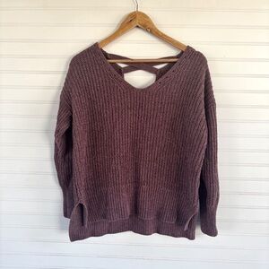 Cozy Mauve Knit Sweater with Crisscross Back